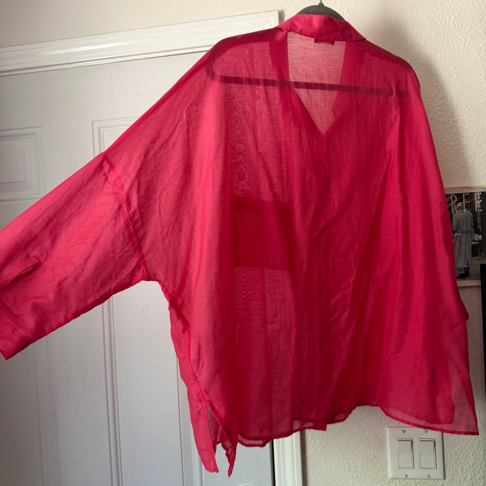 BASLER pink sheer cotton silk long sleeve button up boxy oversized shirt - Picture 5 of 7